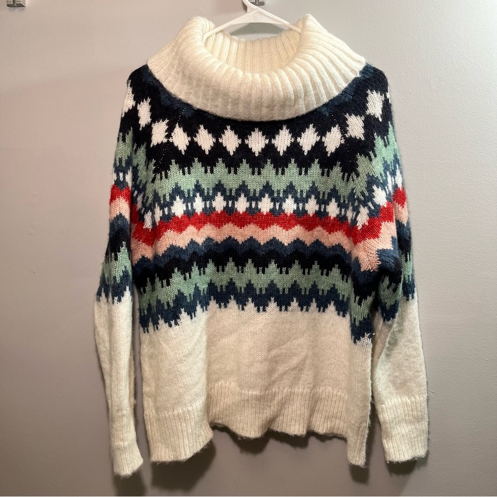 Mia & Tess Multicolor Fair Isle Cowl Neck Sweater Cozy Winter Sweater Size S - Picture 3 of 14